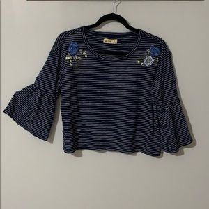 HOLLISTER bell sleeved striped top!!